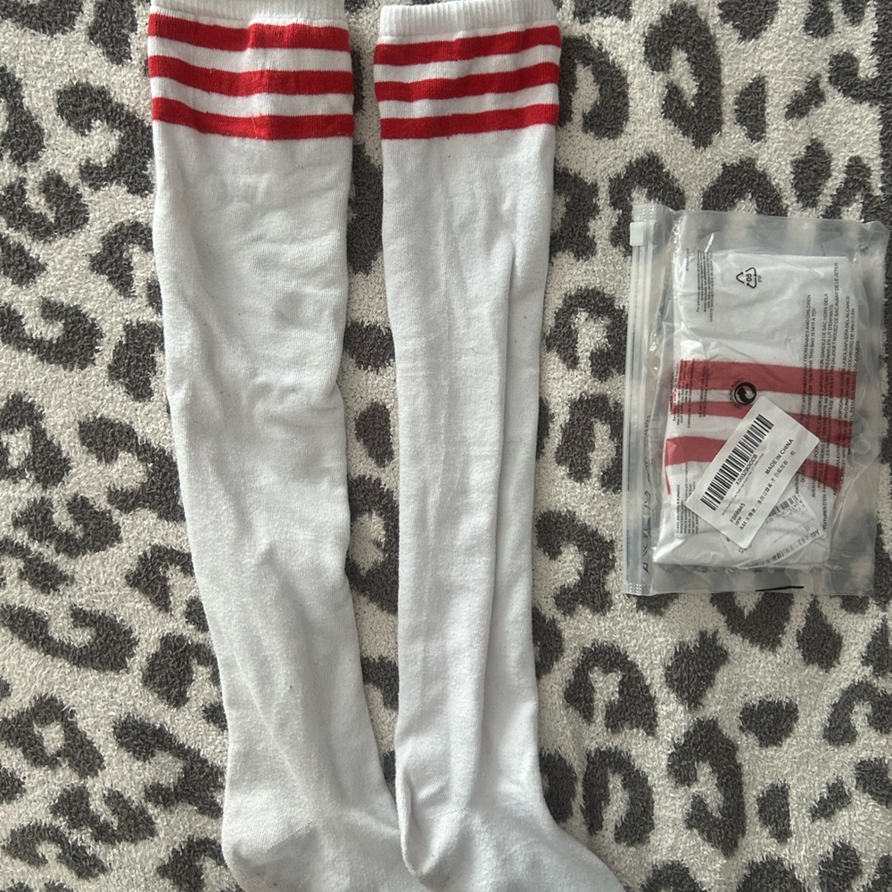 White and Red Striped Knee-High Socks